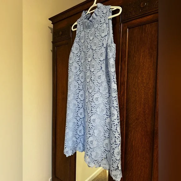 Anne Klein Blue Sleeveless Ruffle Mock Neck Dress - Picture 3 of 11